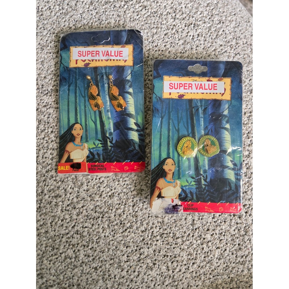 Vintage Disney Pocahontas Earring Set Clip On and Surgical Steel Post 2 Pairs